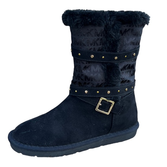 MK Michael Kors Black Suede Leather Boots Fleece Lined Side Zip - Picture 12 of 16